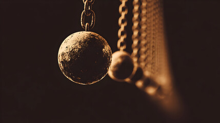 Intricate vintage chain with textured metal balls evokes powerful concepts of burden, weight, and historical symbolism with rustic charm