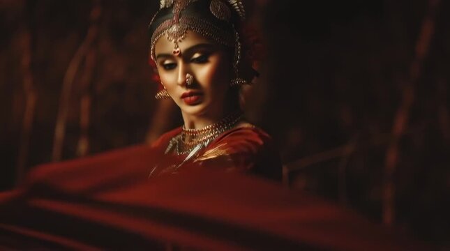 Classical indian kathak dancer intense portrait with expressive gesture