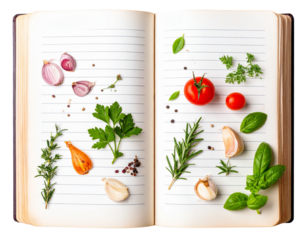 Open Recipe Book with Handwritten Notes and Ingredients PNG