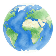 Beautiful Earth Globe Showing Continents and Oceans Isolated Hand Drawn Watercolor Painting Illustration
