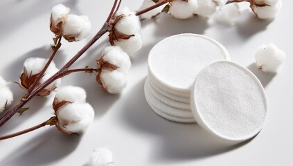 Soft cotton pads on a white surface