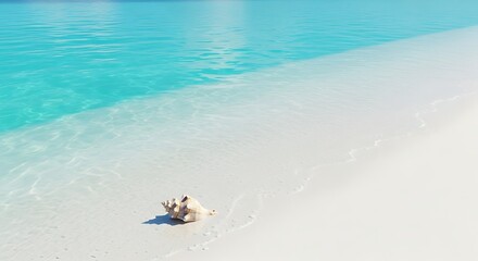 Obraz premium Seashell on Pristine Tropical White Sand Beach with Turquoise Water.