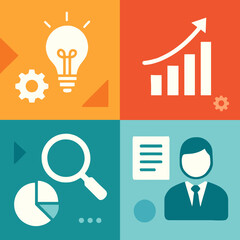 Flat Design Business Icons Set – Infographic Elements for Marketing, Analytics, and Productivity
