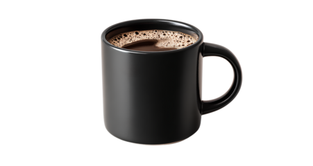 black mug mockup isolated on transparent background, white background color, png 