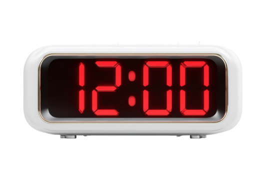 Digital clock showing twelve oclock isolated on transparent background