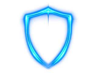 Futuristic blue glowing shield icon for digital security and protection © dedoteto