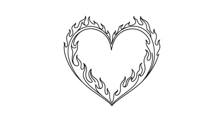 Simple black outline heart shape with stylized flames.