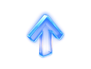 Vibrant blue glowing 3D up arrow isolatedon transparent
