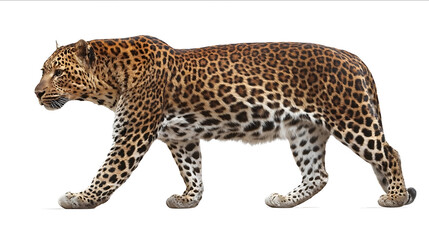 Fototapeta premium Photo of a leopard walking isolated on a white background with a clipping path Fullbody portrait