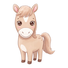 Naklejka premium Cute Baby Horse Foal Children Book Style Adorable Character Isolated Hand Drawn Watercolor Painting Illustration