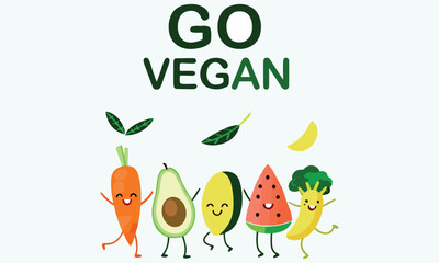 Fresh Fruits and Vegetables – Healthy Vegan Food Illustrations And Nutrition Icons

