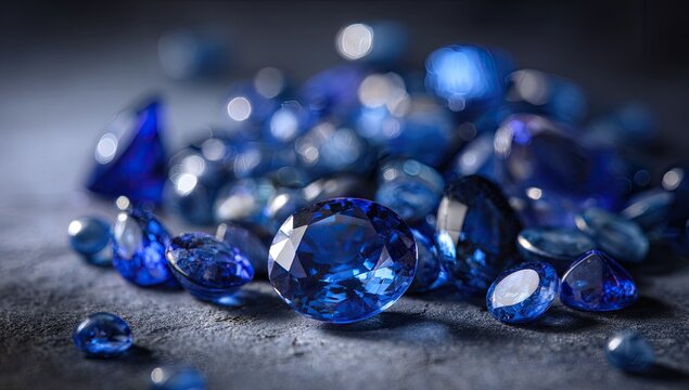 Close-up of many vibrant blue gemstones