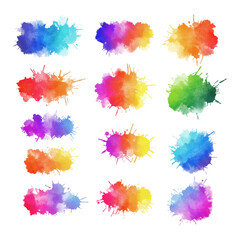 Colorful Paint Splats Set Collection Isolated Hand Drawn Watercolor Painting Illustration Background
