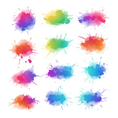 Colorful Paint Splats Set Collection Isolated Hand Drawn Watercolor Painting Illustration