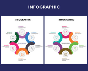 Business circle infographic with a central 'BUSINESS CIRCLE' text and six colored segments with icons.