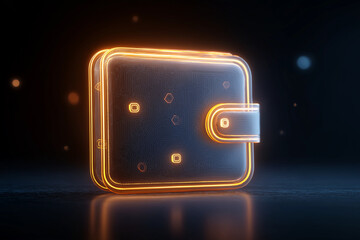 Glowing digital wallet symbol with futuristic design.l with futuristic design."