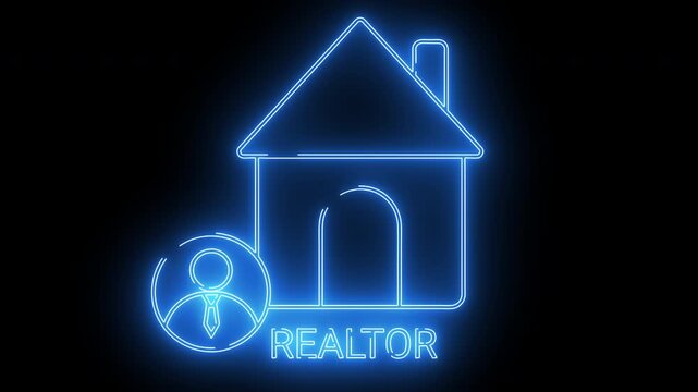 realtor home icon with neon effect