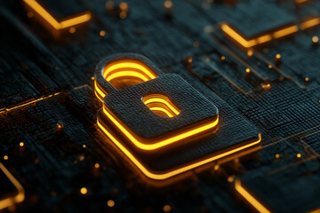Glowing digital padlock symbolizing cybersecurity.