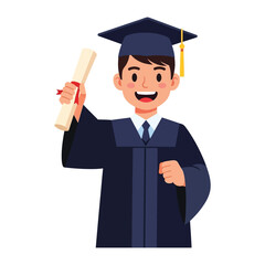 Graduation Day's Triumph: A young man, clad in traditional graduation regalia, radiates pure joy as he holds aloft a diploma. It is a symbolic moment of scholarly achievement and personal growth.