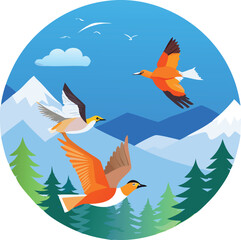 Obraz premium World migratory bird day celebration with colorful birds and nature elements