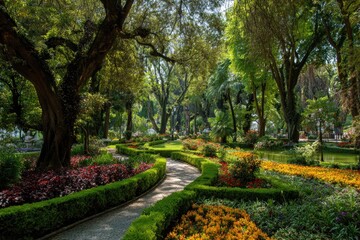 Obraz premium Lush park with winding paths