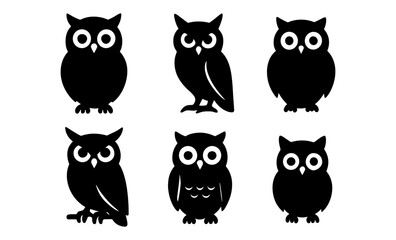 Silhouette owl collection: black and white icons of majestic nocturnal birds