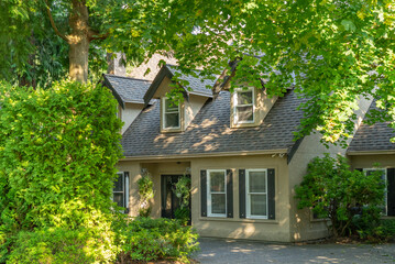 Two story luxury house with beautiful summer  landscape in Vancouver, Canada, North America. Day time on August 2025.