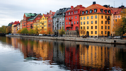 Naklejka premium Colorful Scandinavian Houses by the River
