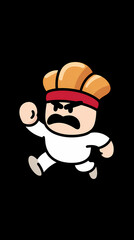 Strong Bad from Homestar Runner wields a Chinese throwing star croissant in a chaotic animated fight scene from the email cartoon