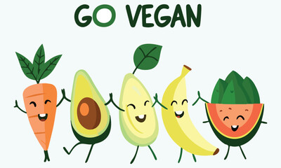 Fresh Fruits and Vegetables – Healthy Vegan Food Illustrations And Nutrition Icons

