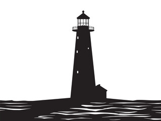 Classic Lighthouse Icon Silhouette Solid Black Vector Artwork