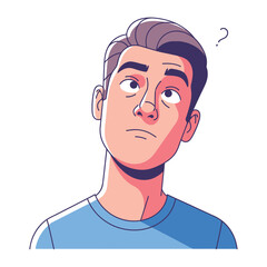 Moment of Contemplation: A simplified digital illustration portrays a thoughtful individual with a questioning expression, his gaze directed upward as if in a moment of deep introspection. 