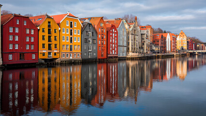 Fototapeta premium Colorful Scandinavian Houses by the River