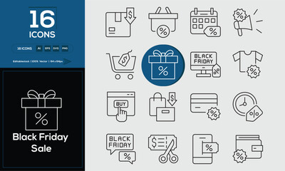 Block Friday Sale Outline Icon Pack for User Interface and UX Design