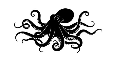 Stylized Black Silhouette of an Octopus with Eight Tentacles.