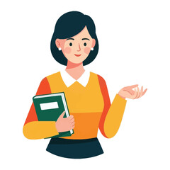 Confident Educator: A vibrant illustration of a smiling educator, holding a book, ready to impart knowledge and inspiration.