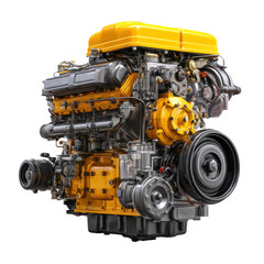 Fototapeta premium Tractor engine exposed for maintenance isolated on transparent background