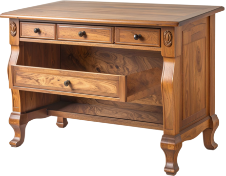 Vintage Wooden Writing Desk with Open Drawer Clipart PNG