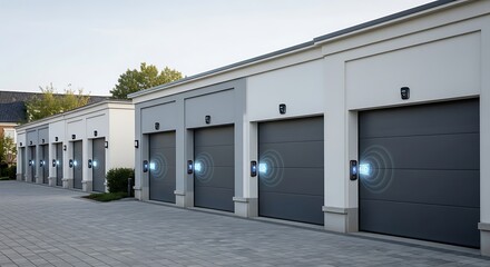 Obraz premium Modern Garage Doors with Blue Lights.