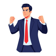 Determined Business Icon: A sharp illustration of a confident, empowered professional in a tailored suit, embodying ambition and drive with a resolute stance, ready to take on any challenge.