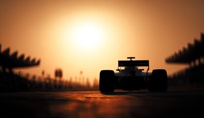 Fototapeta premium Silhouette of a Formula 1 car at sunset (1)