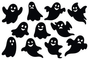 Halloween ghosts 3d icon set. featuring spooky, cartoon, smiling, scary, angry, and flying phantom symbols