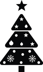 Minimal Christmas Tree Silhouette with Stars and Snowflake Ornaments

