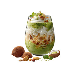 Layered Avocado and Coconut Dessert Parfait with Nuts and Whipped Cream