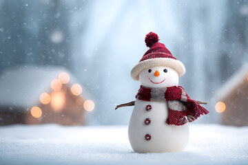 Obraz premium snowman with red hat