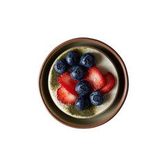 Top View of Creamy Dessert with Strawberries and Blueberries