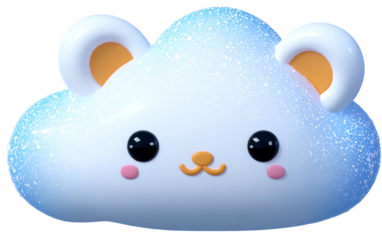 Cute cloud bear cartoon character isolated on transparent background