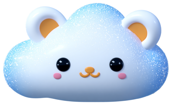 Cute cloud bear cartoon character isolated on transparent background