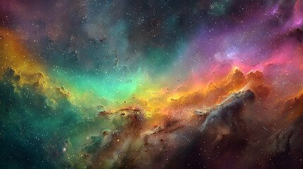 A vibrant display of cosmic clouds, showcasing a breathtaking array of colors and textures in deep space.
