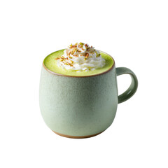 Creamy Matcha Latte with Pistachios in a Pastel Green Mug